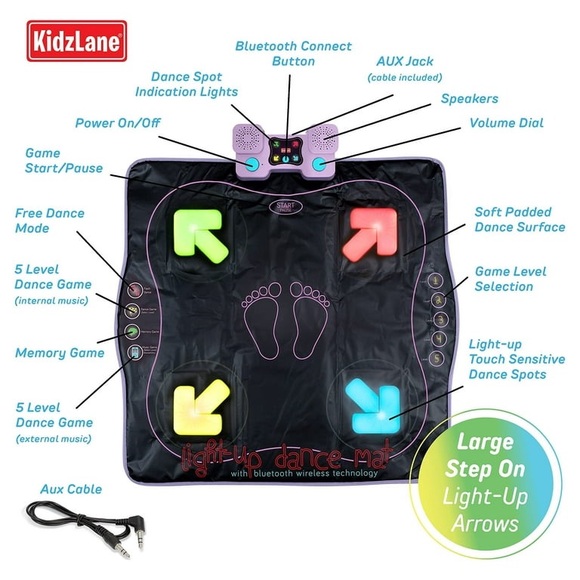 Dance Mat | Light Up Dance Pad with Wireless Bluetooth/AUX or Built in Music - Picture 8 of 17